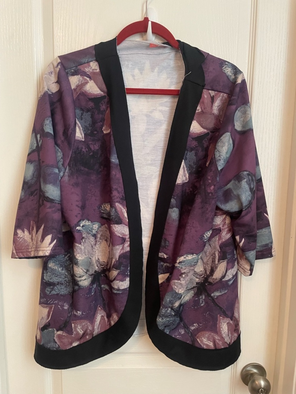 Purple Floral Open Front Kimono Jacket